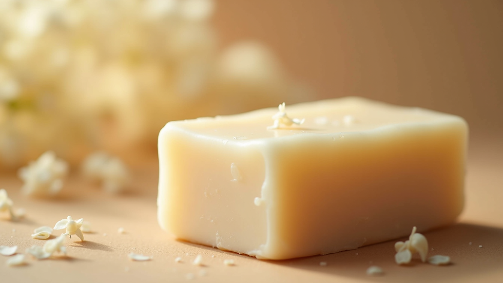 Close-up view of a bar of natural soap with creamy texture