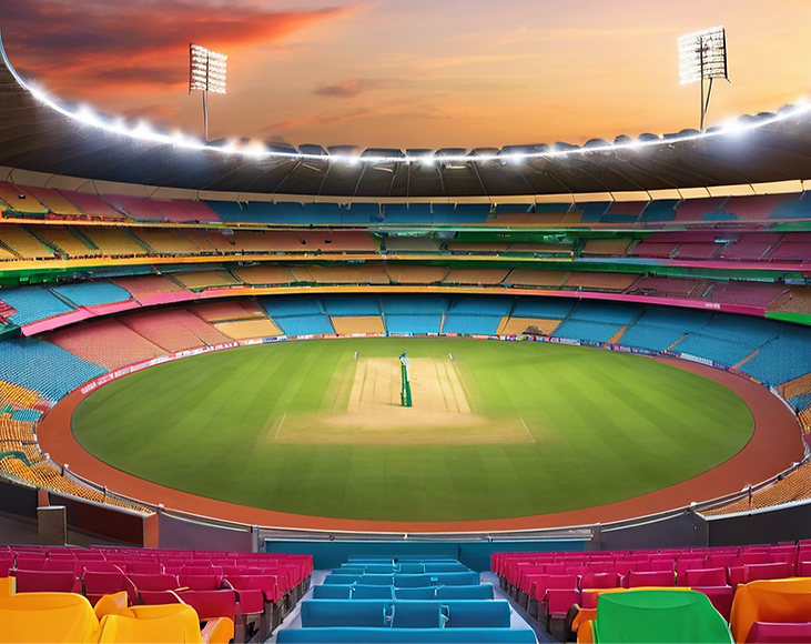 beautiful image of a cricket stadium in bright colours where a match is going on.png