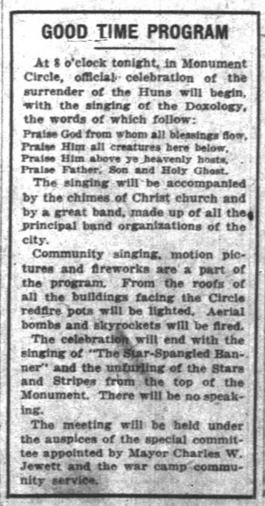 The Indianapolis News, 11 November 1918, p. 1