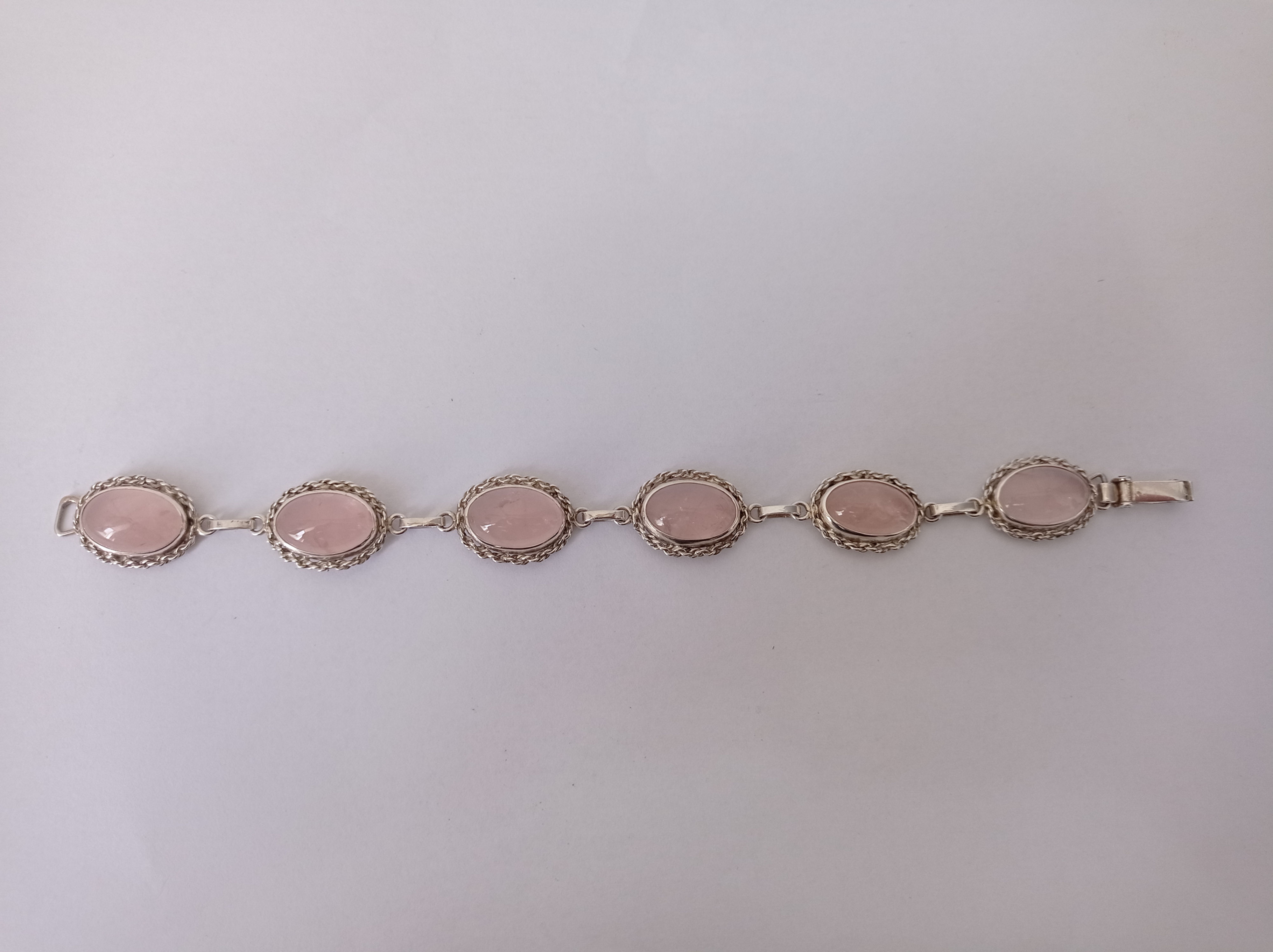 Pulseira de prata e quartzo rosa