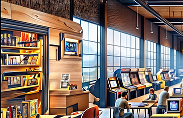 Far angle shot of the inside of an arcade store.