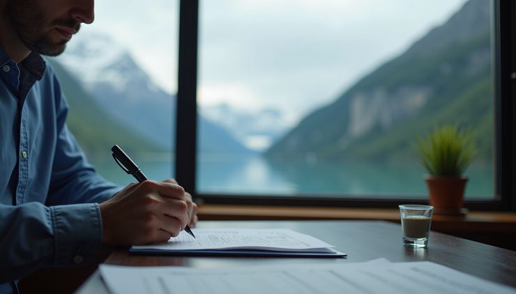 Eye-level view of an Alaska worker filling out a compensation claim form