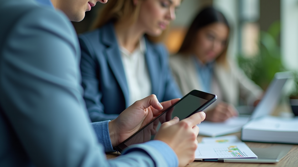 Eye-level view of a manager reviewing employee schedules on a digital tablet