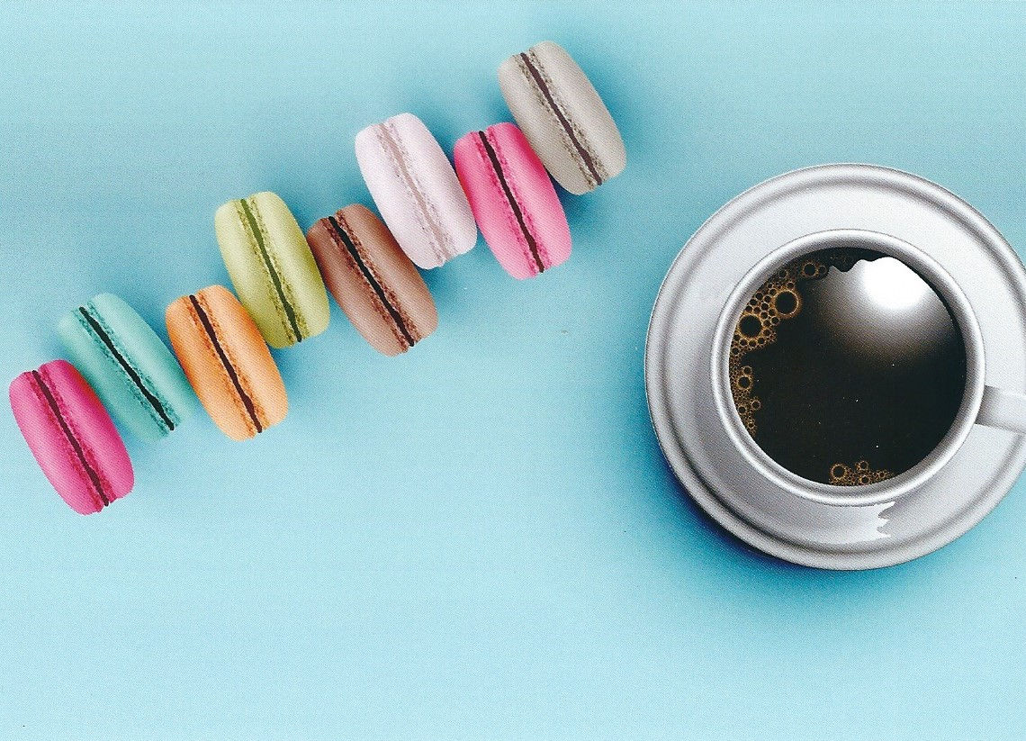 Postcard - Coffee with macaroons