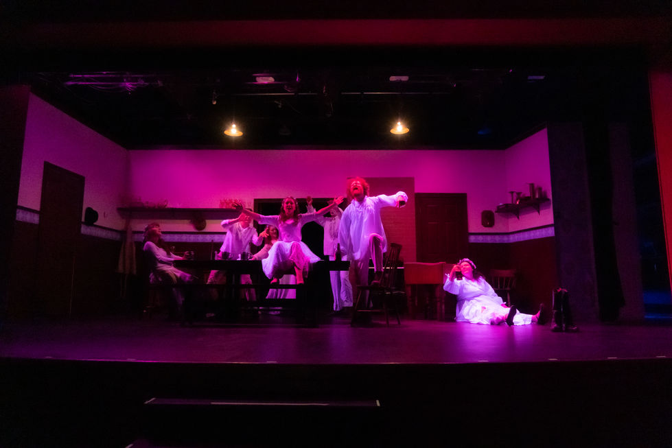 (L to R) Grace Miguel as Servant, Tommy Froessel as Servant, Michelle Smith as Servant, Edie Roth as Servant (Anna), Zlatin Ivanov as Servant, Jon L Peacock as Servant (Gameskeeper), Analisa Pisano as Servant