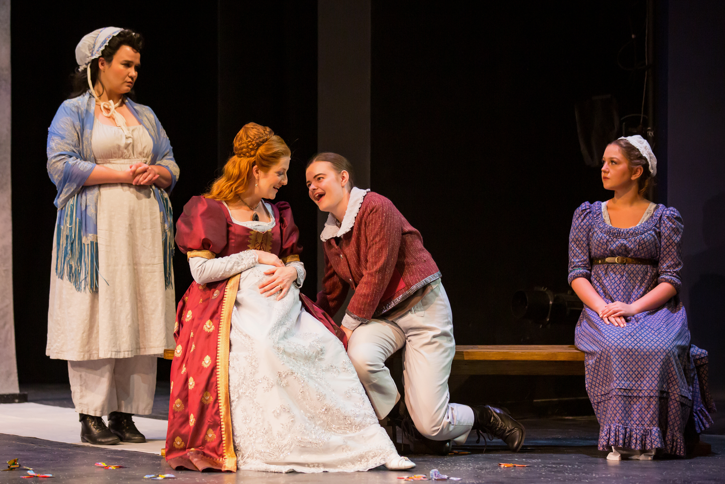(L to R) Sarah Duttlinger as Emilia, Emily Van Fleet as Hermione, Marisa Dinsmoor as Mamilius, Edie Roth as First Lady
