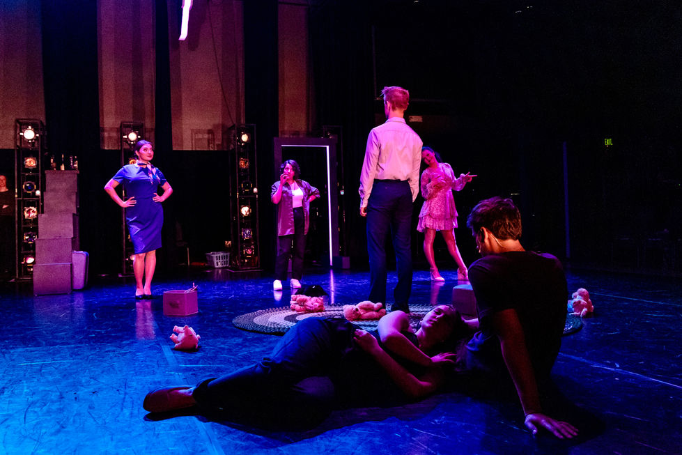 (L to R) Libby Kowalski as April, Lou Abecassis as Martha, Sam Meyer as Bobby, Brooke Curry as Kathy, Edie Roth as Jenny, Jonny Bashford as David