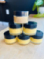 Yellow sugar based lip scrub scented with grapefruit lemonade