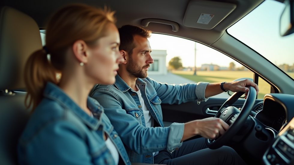 High angle view of a driving instructor teaching a student