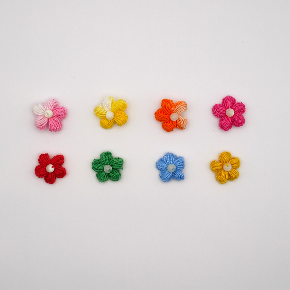 Thumbnail: Earrings - Crochet Puff Flowers (Shell Bead)