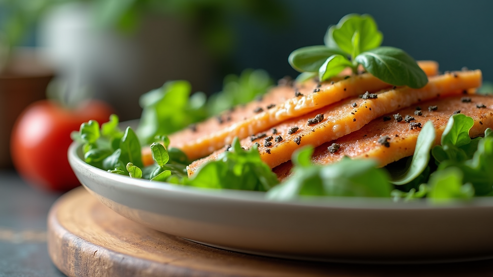 Close-up of a healthy meal featuring greens and protein