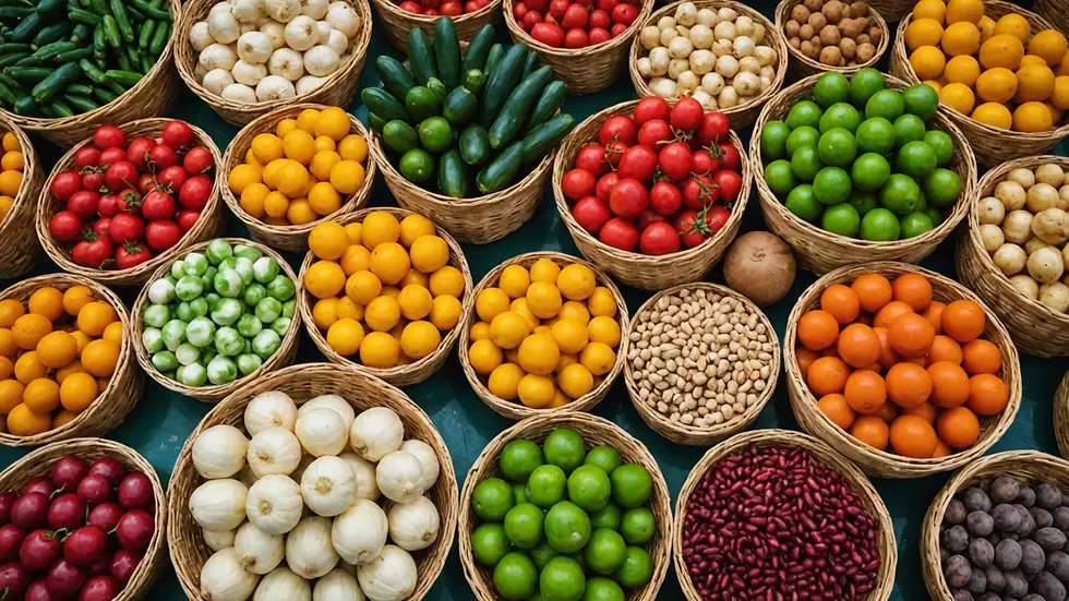 High angle view of vibrant local market produce