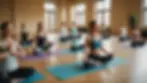 A yoga class in session, showcasing various poses
