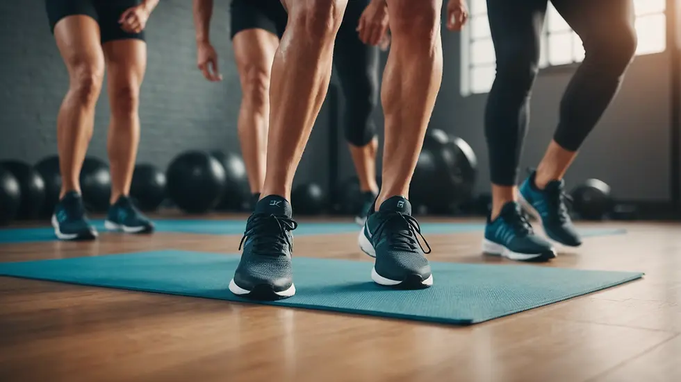Close-up view of fitness class in session