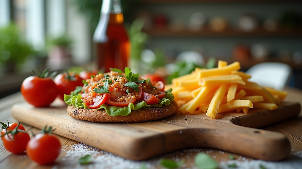 Eye-level view of a variety of low-carb foods on a table