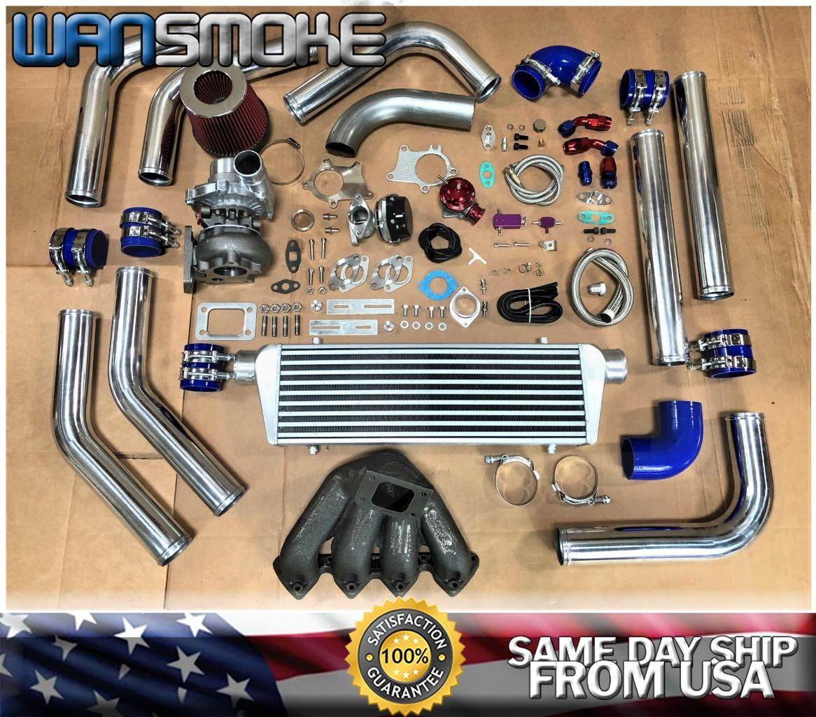 TOP MOUNT DC2 Acura Integra GS-R B18 T3T4 .63 Turbo Kit Manifold Intercooler BLU