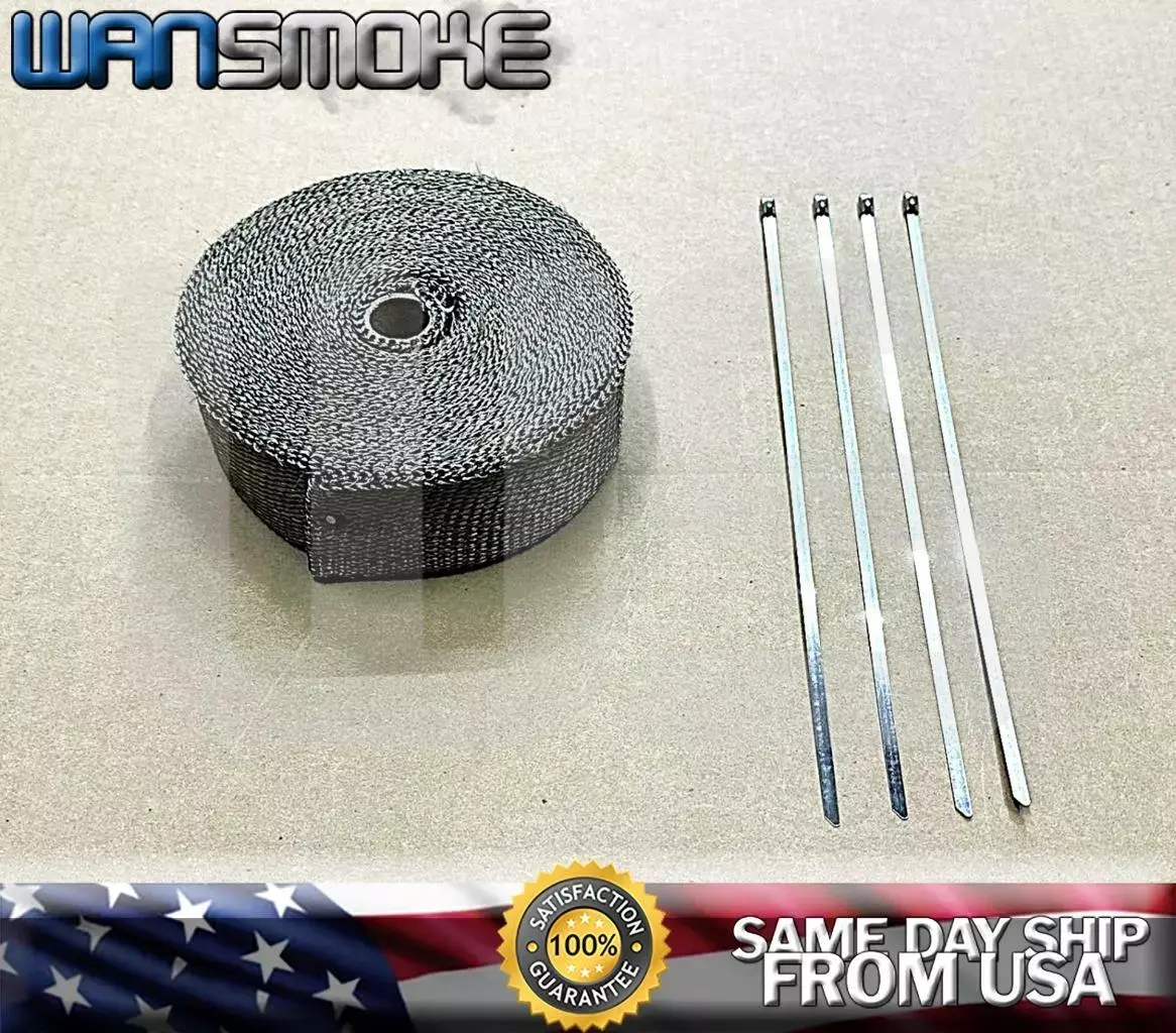 50ft Titanium Fiberglass Heat Wrap Tape Exhaust Header Manifold Pipe Muffler Tip