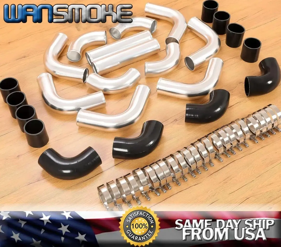 12Pcs Turbo 2.5" Intercooler Piping Kit +T-Bolt Clamp + Silicone Coupler Black