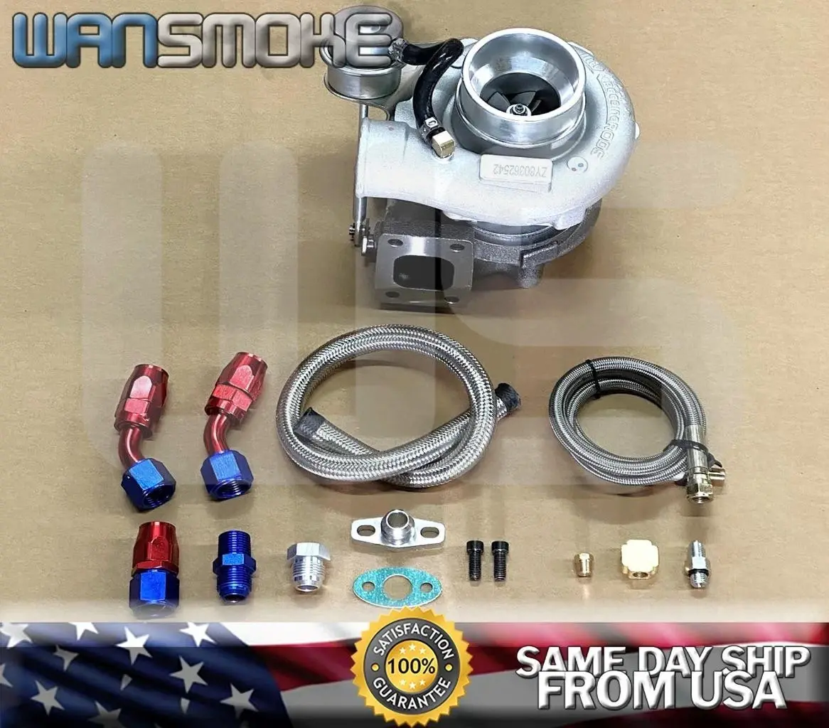 GT2871 Turbocharger w/ Oil Feed & Return Flex Line Kit T2 Turbo AR.64 400HP+