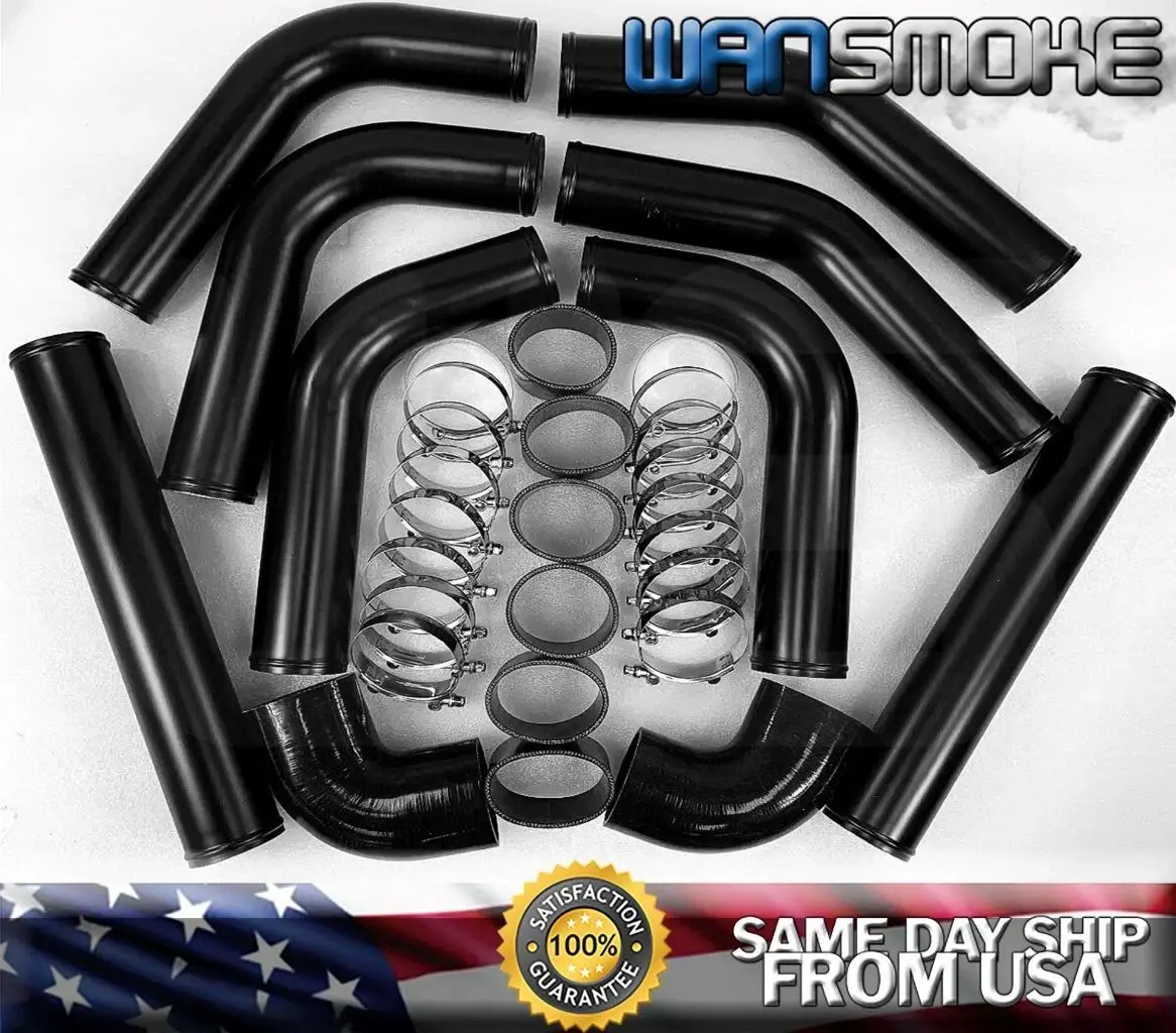 2.5" Inch Turbo Intercooler Piping Pipe Black + Silicone Coupler +Bolt Clamp Kit