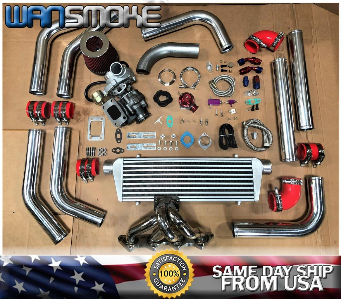 90-99 Eclipse Talon 1G 2G DSM 4G63 T3 .63 Turbo Kit SS Manifold Intercooler Red