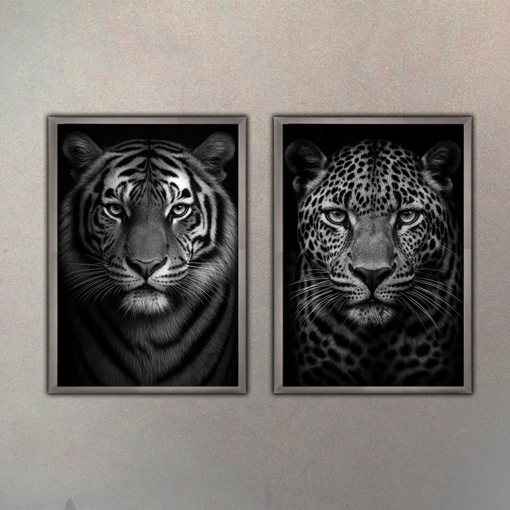 Set Tigre & Leopardo Acero (2 Cuadros)
