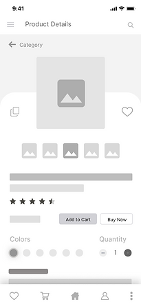 Product Details Page - Digital Low Fidelity wireframes created for Maynooth Application