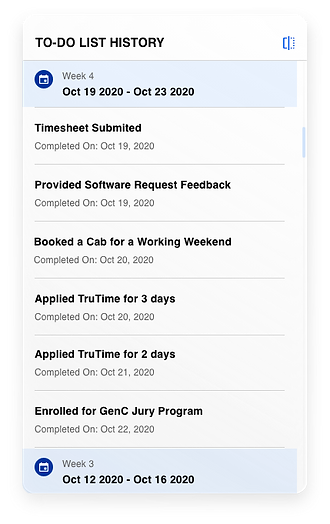 OneC Hackathon Visual design screen - To do list History Card