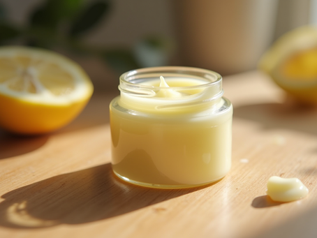 Close-up view of a small jar of Vaseline on a wooden surface