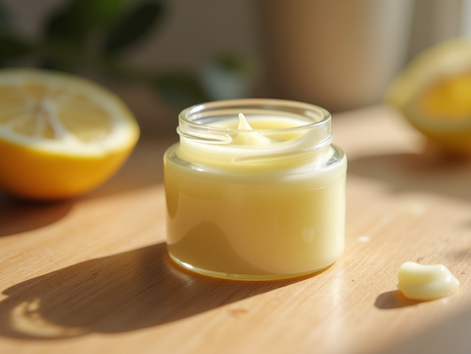 Close-up view of a small jar of Vaseline on a wooden surface