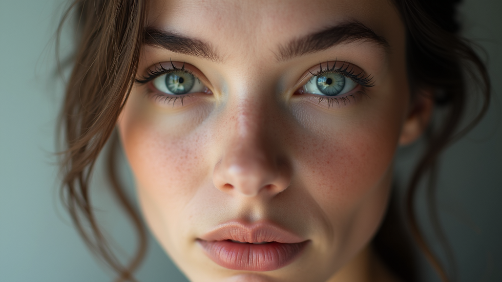 Close-up view of a symmetrical face highlighting features of beauty