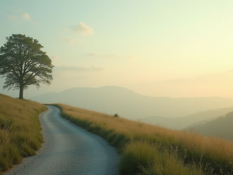 Close-up view of a serene landscape with a winding path leading into the distance