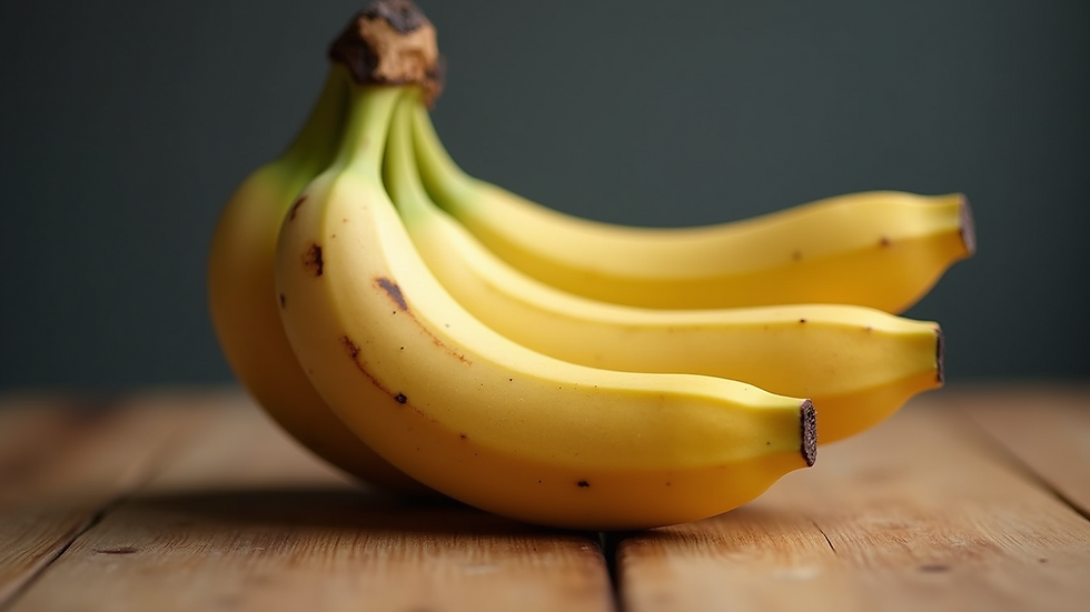 Close-up view of a bunch of ripe bananas on a wooden table