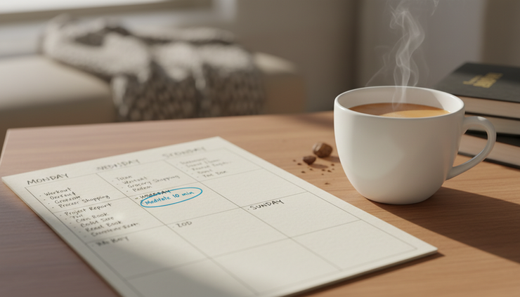 Close-up of a handwritten weekly plan with one small goal circled in blue pen.