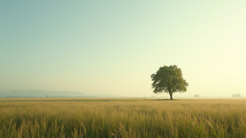 Close-up view of a serene landscape with a single tree standing tall