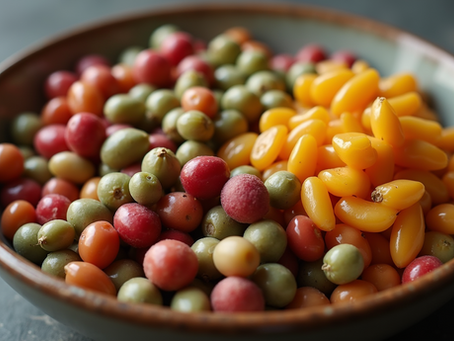 Close-up view of a bowl of assorted legumes, including beans and lentils