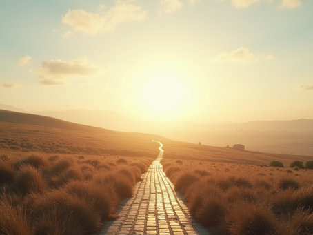 Eye-level view of a serene landscape with a winding path