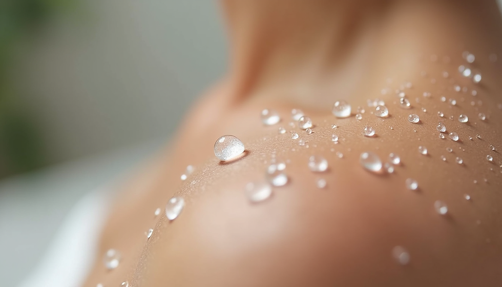 close-up view of a clear water droplet on smooth skin