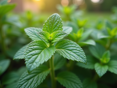 Close-up view of fresh mint leaves in a garden