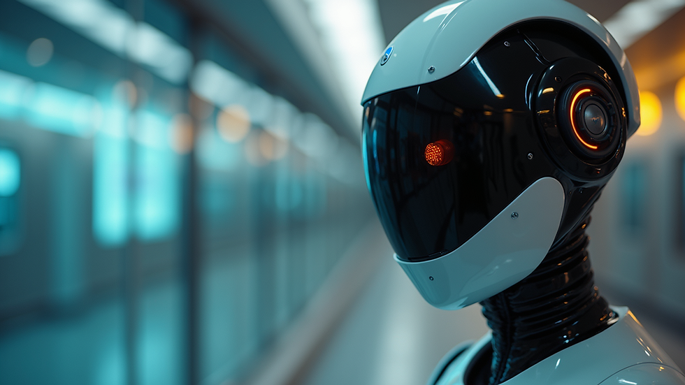 Eye-level view of a futuristic AI companion device