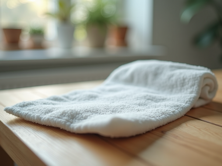 Close-up view of a cold compress on a wooden table