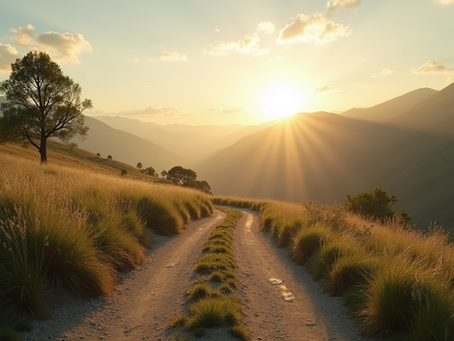 Eye-level view of a serene landscape with a winding path