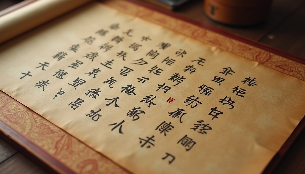 Eye-level view of an ancient Chinese scroll with Confucian teachings