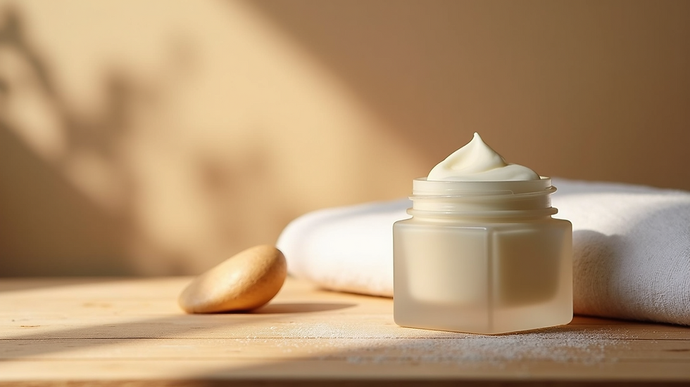 Close-up view of a soothing skincare product on a wooden surface