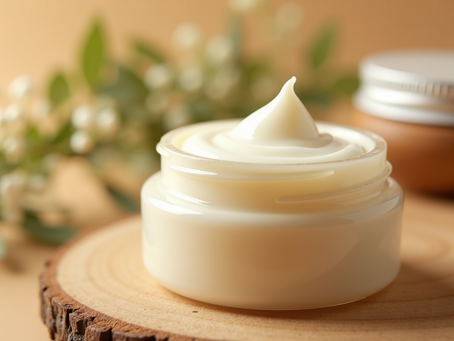 Close-up of a small container filled with natural hand cream
