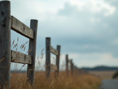 Eye-level view of a wooden fence standing firm against a cloudy sky