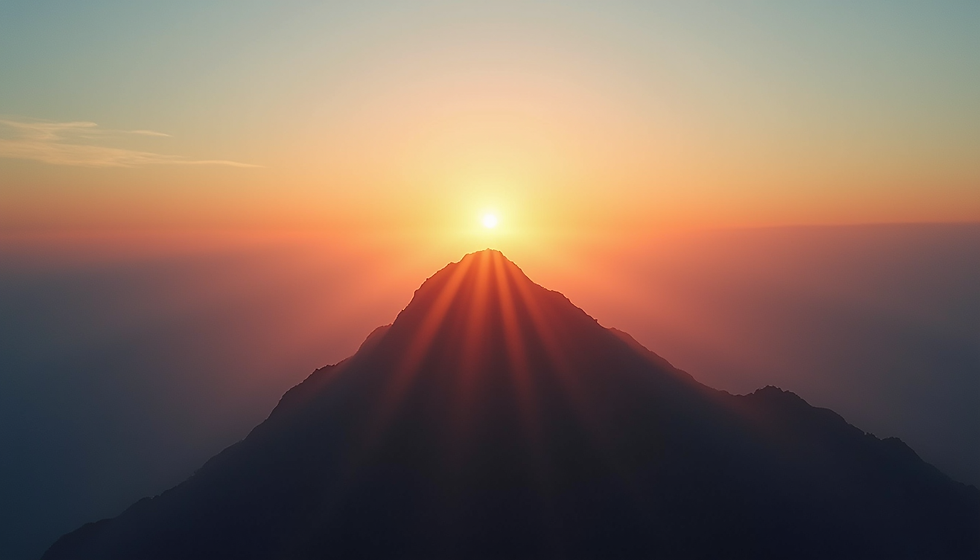 Eye-level view of a sunrise over a mountain peak symbolizing new beginnings and hope