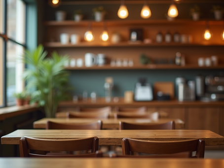 Eye-level view of a cozy coffee shop interior