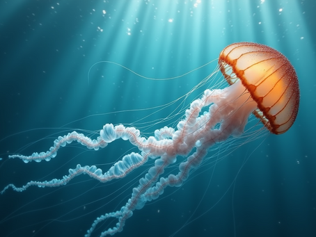 Close-up view of a jellyfish drifting in clear water