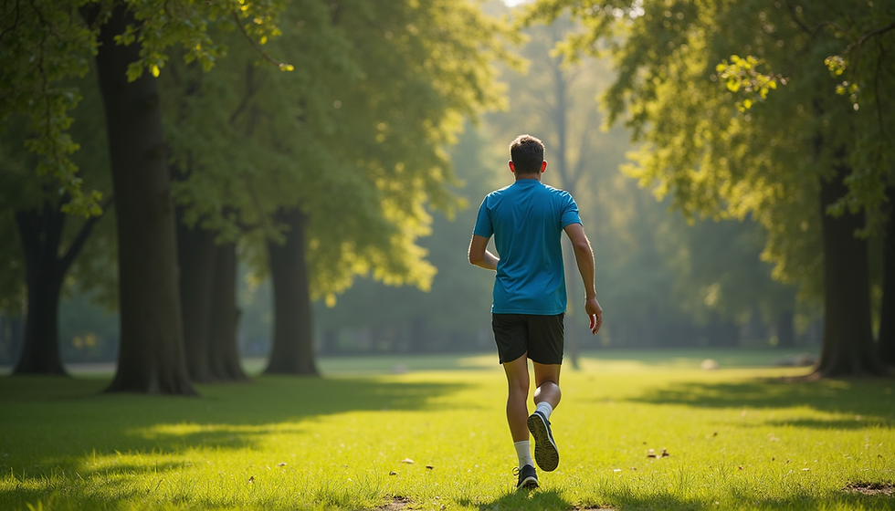 Eye-level view of a person jogging in a park